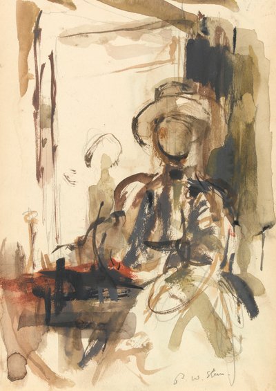 Seated figure: woman seated, wearing a hat by Philip Wilson Steer